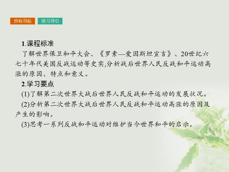 2017秋高中历史第六单元和平与发展6.2世界人民的反战和平运动课件新人教版选修32.ppt_第2页