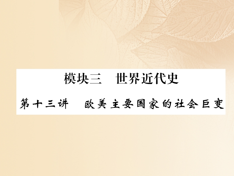 2018年中考历史总复习 第一编 教材知识速查篇 模块三 世界近代史 第13讲 欧美主要国家的社会巨变（精练）课件.ppt_第1页