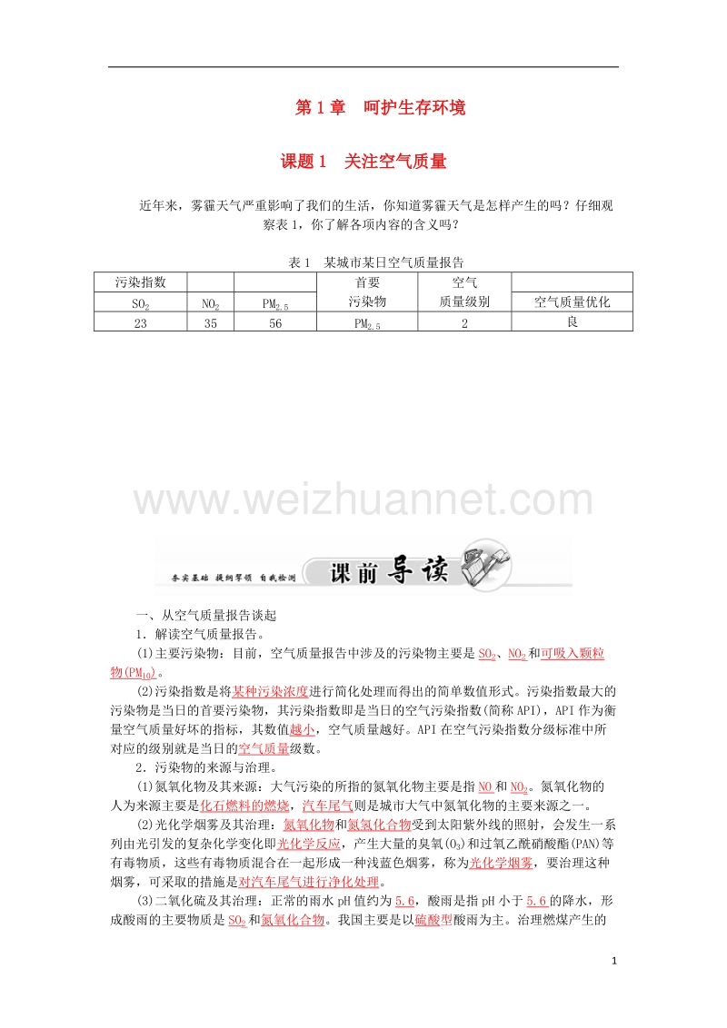 2017年秋高中化学 主题1 呵护生存环境 课题1 关注空气质量素材 鲁科版选修1.doc_第1页