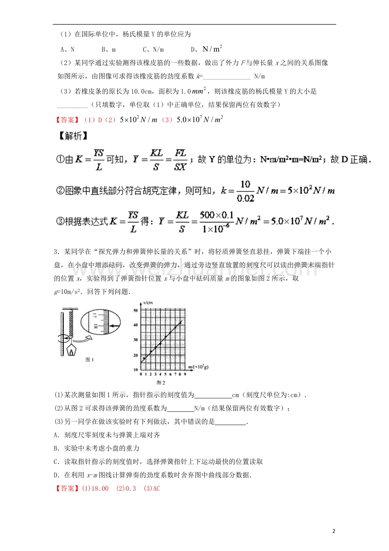 2018届高考物理一轮复习 专题08 探究弹力与弹簧伸长之间的关系（测）（含解析）.doc_第2页