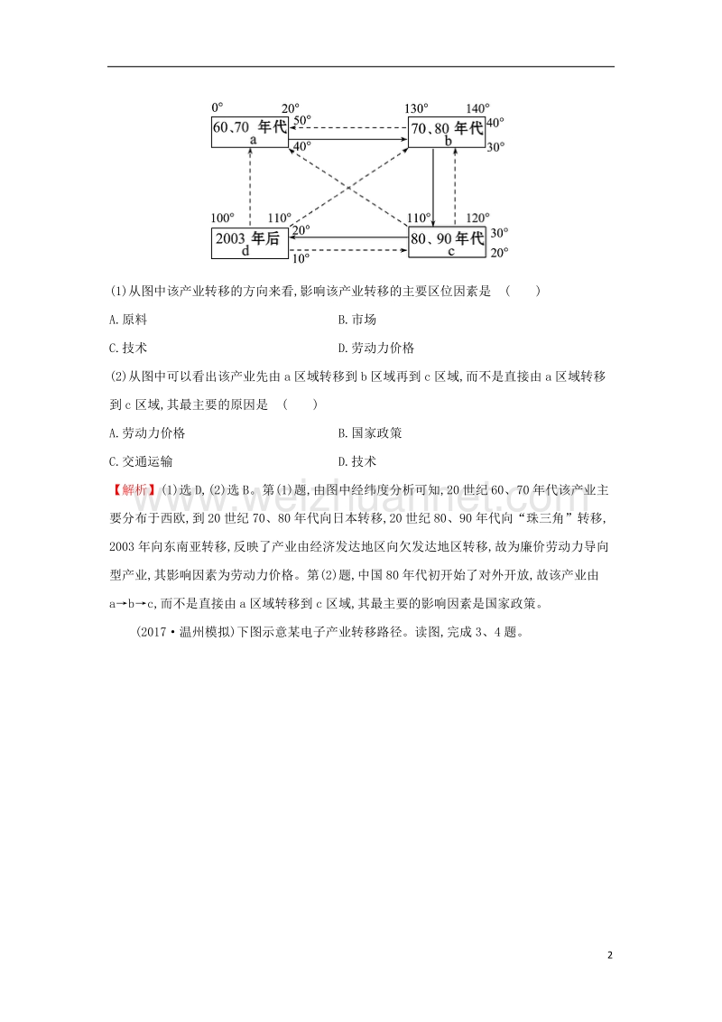 2018届高考地理一轮复习 课时作业提升练三十五 16.2 产业转移——以东亚为例 新人教版.doc_第2页