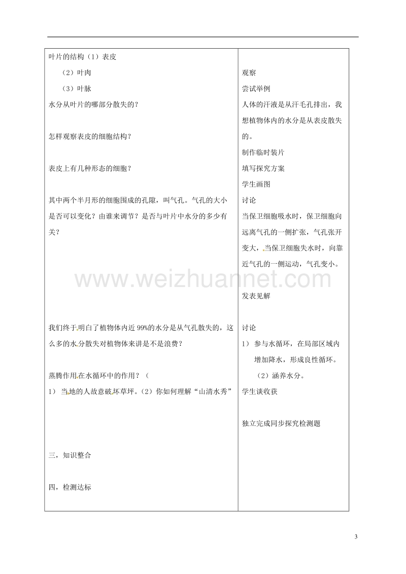 郯城县七年级生物上册 第三章 绿色植物与生物圈的水循环（二）教案 （新版）新人教版.doc_第3页