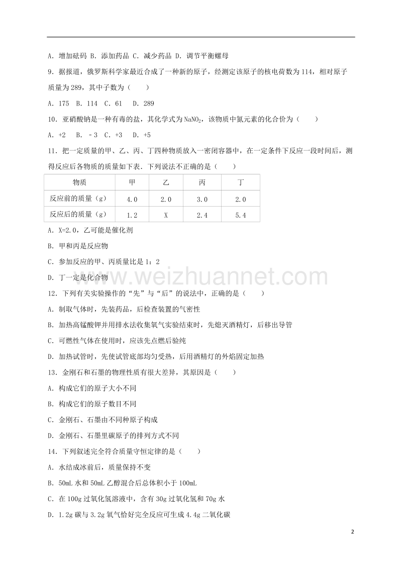 通辽市霍林郭勒市2017届九年级化学上学期期末试卷（含解析） 新人教版.doc_第2页