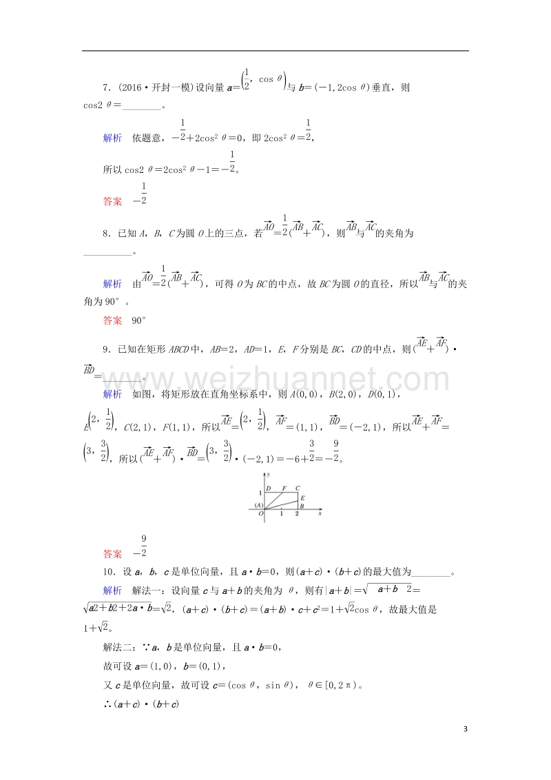 2018届高考数学一轮复习 配餐作业28 平面向量的数量积（含解析）理.doc_第3页