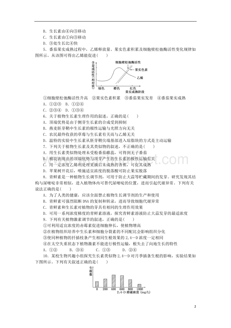 2017年高中生物 阶段质量检测（二）植物的激素调节 新人教版必修3.doc_第2页