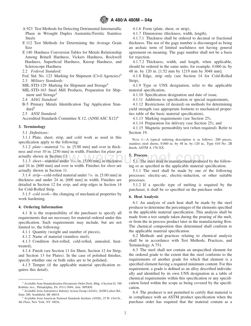 ASTM A480A480M-04a 扁平轧制耐热不锈钢厚板材、薄板材和带材通用要求.pdf_第2页