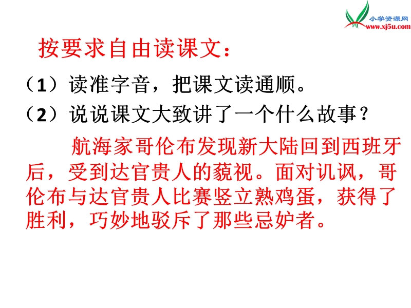 （沪教版）四年级语文下册 第3单元 14《哥伦布竖立鸡蛋》课件3.ppt_第3页