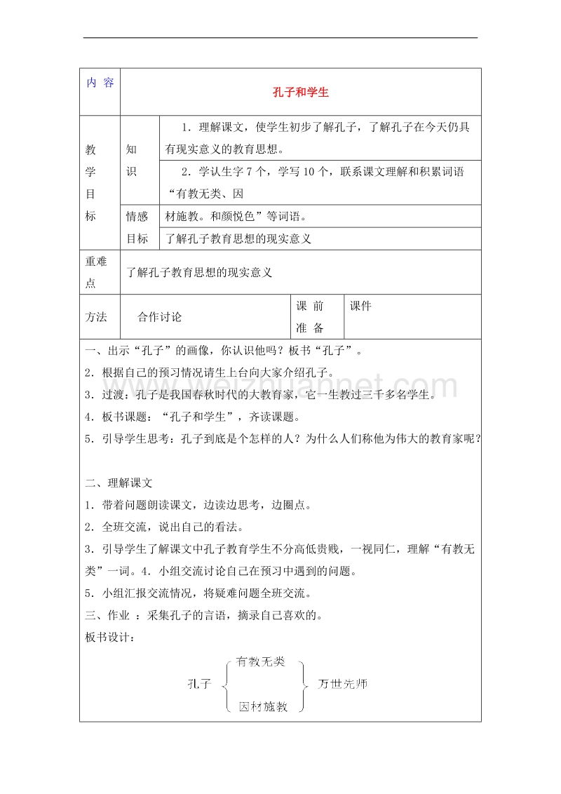 （北师大版） 2015秋四年级语文上册 《孔子和学生》教学设计.doc_第1页