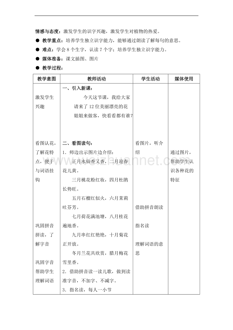 （北京版） 2015秋二年级语文上册 识字第六单元 8.十二月花 教案.doc_第2页