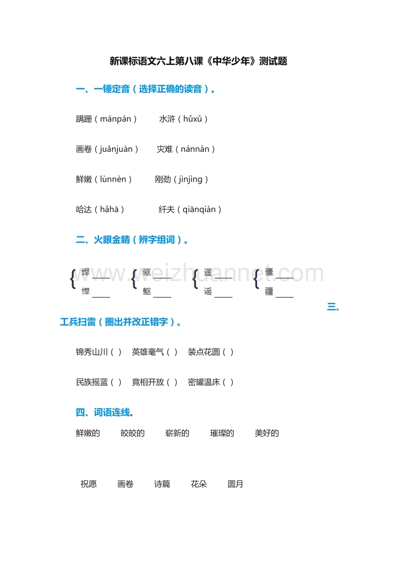 （人教版）六年级语文上册练习题：8《中华少年》.doc_第1页