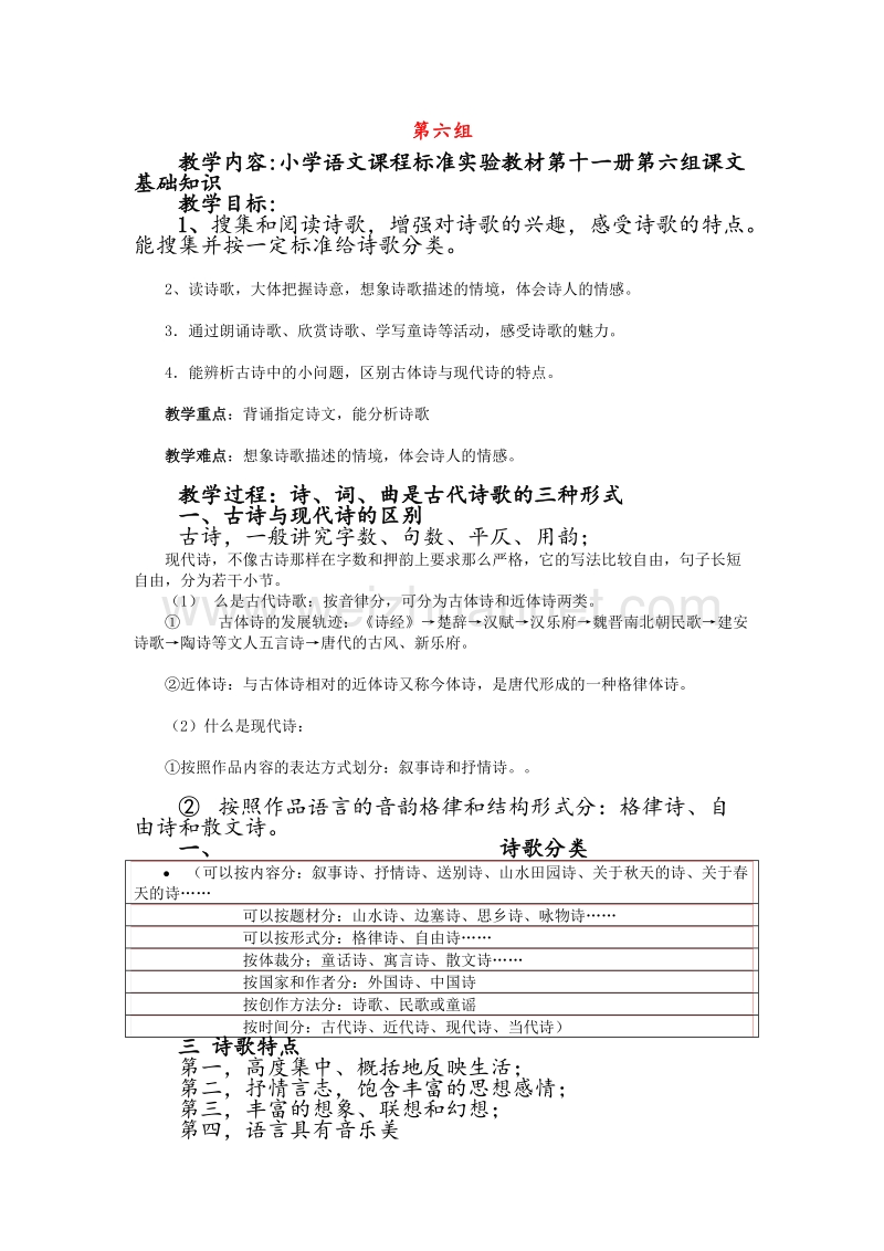 （人教版）六年级语文上册 第6单元 复习教案.doc_第1页