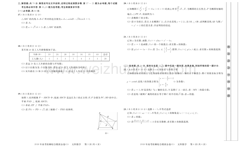 2018年高考桂柳综合模拟金卷（一）文数试卷（pdf版）.pdf_第2页