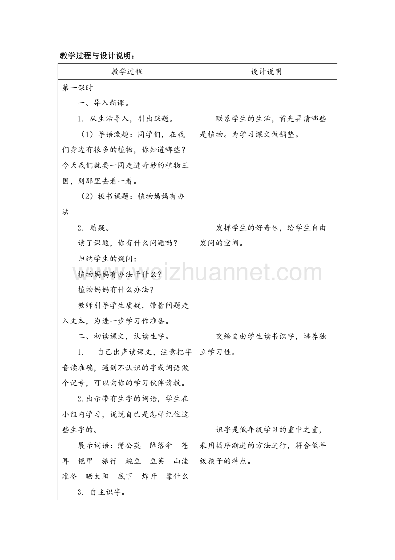 2015秋二年级语文上册教学设计：20《植物妈妈有办法》（冀教版）.doc_第2页