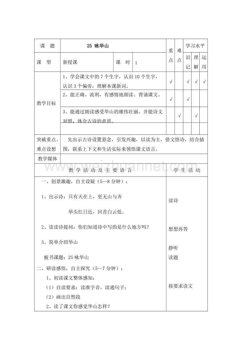 2016春苏教语文一下《咏华山》教案.doc_第1页