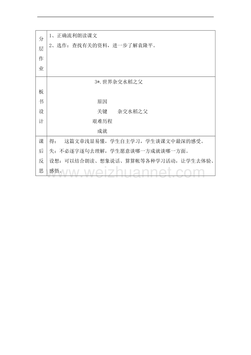 （北京版）六年级语文上册 世界杂交水稻之父 教案.doc_第3页