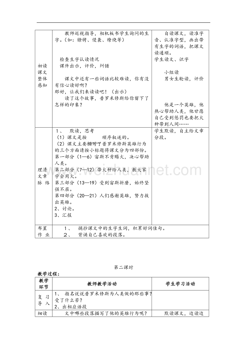 （北师大版）2017春五年级语文下册7.1普罗米修斯的故事  教案.doc_第2页