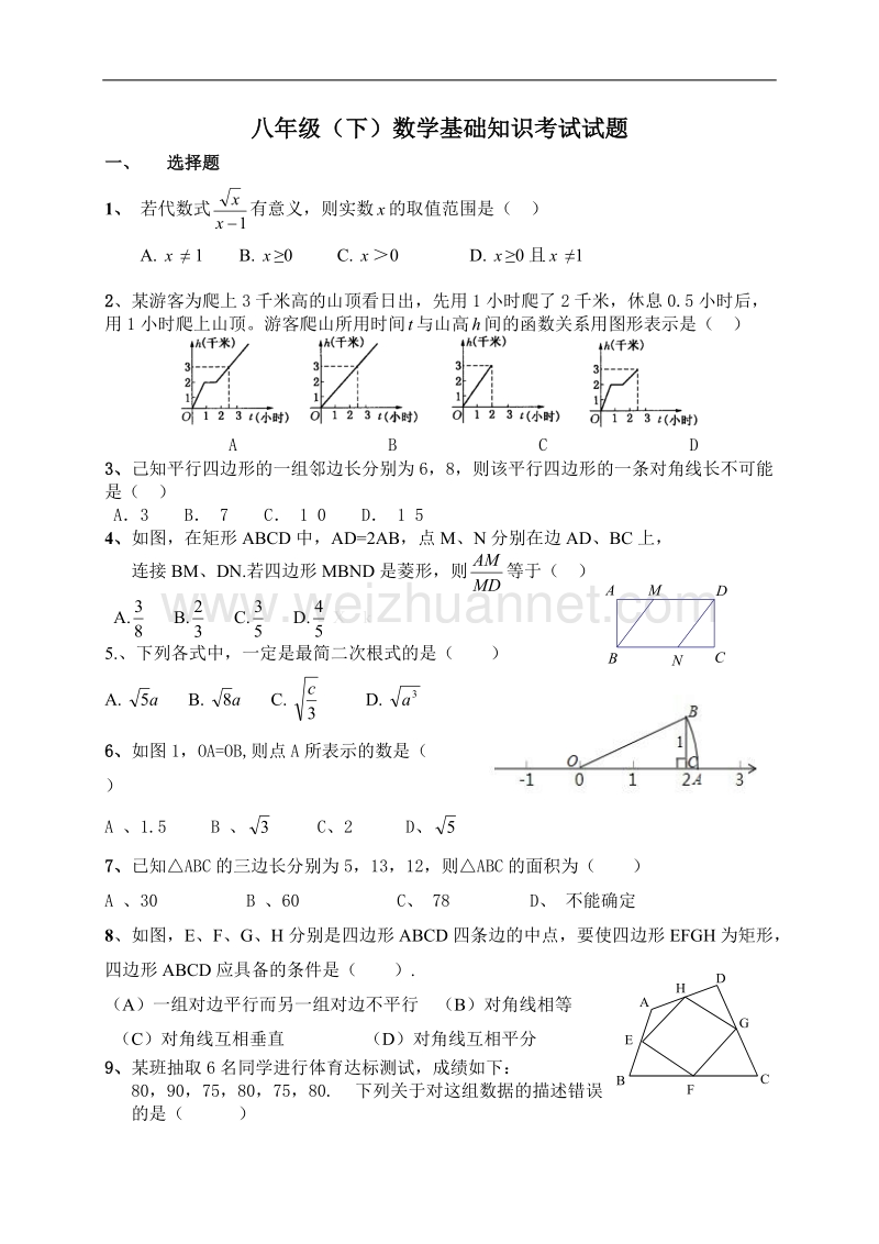 八年级(下)数学基础知识试题(精华).doc_第1页