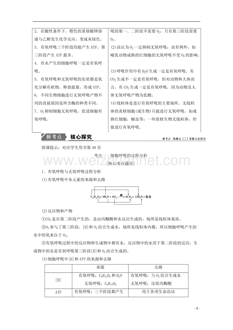 2018年高考生物一轮复习 第三单元 细胞的能量供应和利用 第二讲 细胞呼吸学案 新人教版.doc_第3页