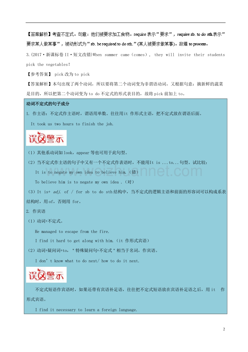 2018年高考英语一轮复习 每日一题（第8周）动词不定式（含解析）.doc_第2页