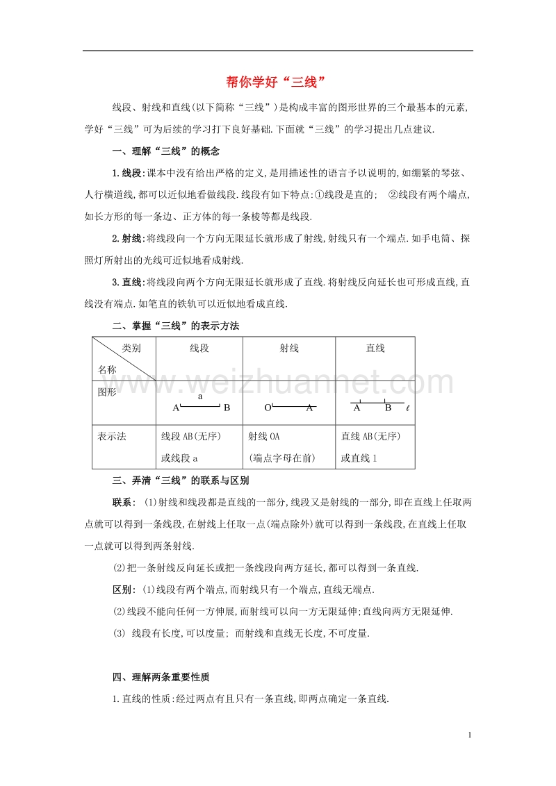 七年级数学上册4.5最基本的图形__点和线帮你学好“三线”素材新版华东师大版.doc_第1页