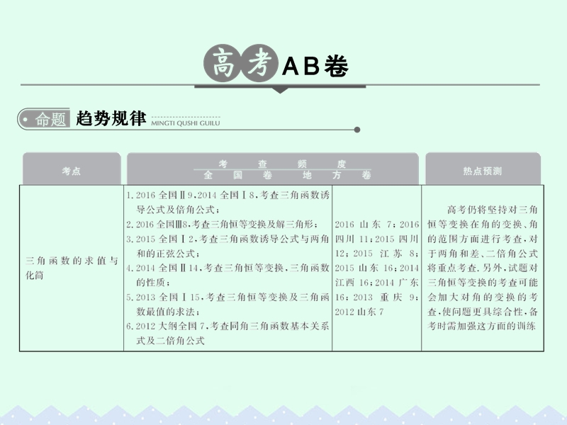 2017版高考数学一轮总复习第4章三角函数、解三角形第四节三角恒等变换课件理.ppt_第2页