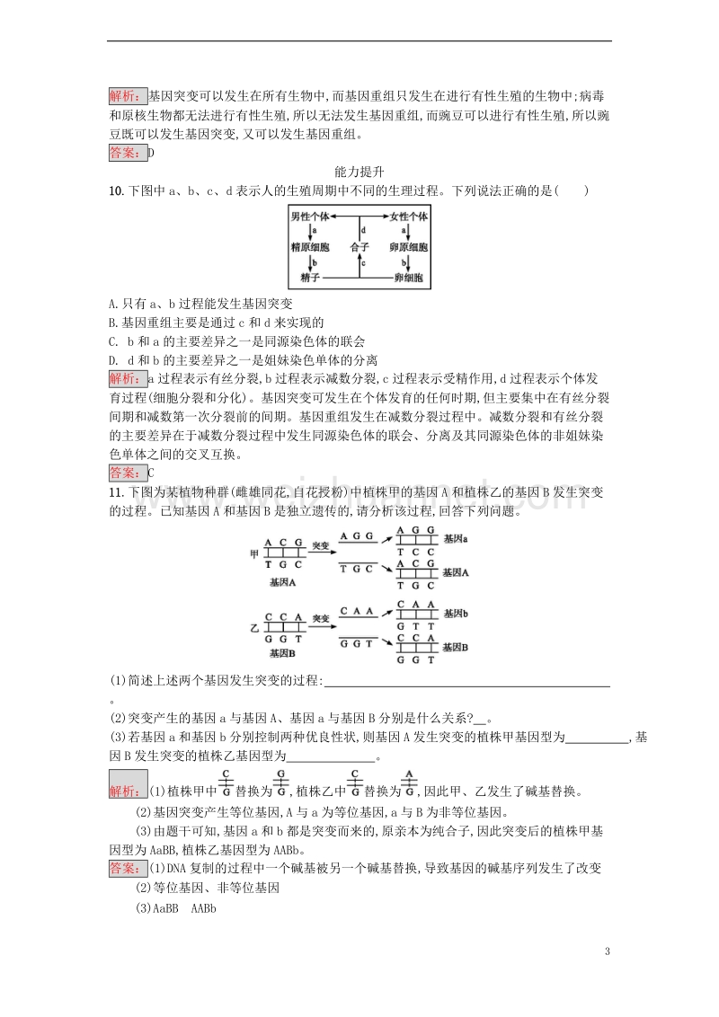 2017年高中生物第5章基因突变及其他变异第1节基因突变和基因重组课时训练新人教版必修2.doc_第3页