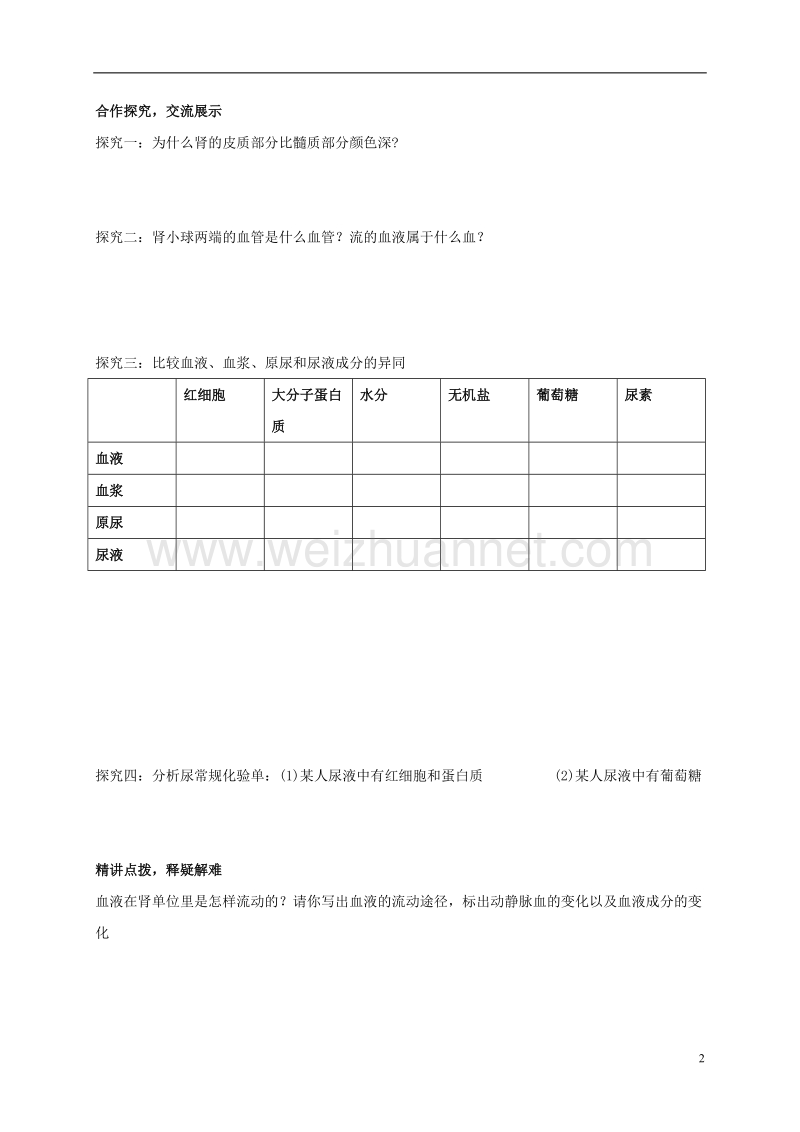 乐陵市七年级生物下册 3.4.1 尿液的形成和排出学案（无答案）（新版）济南版.doc_第2页