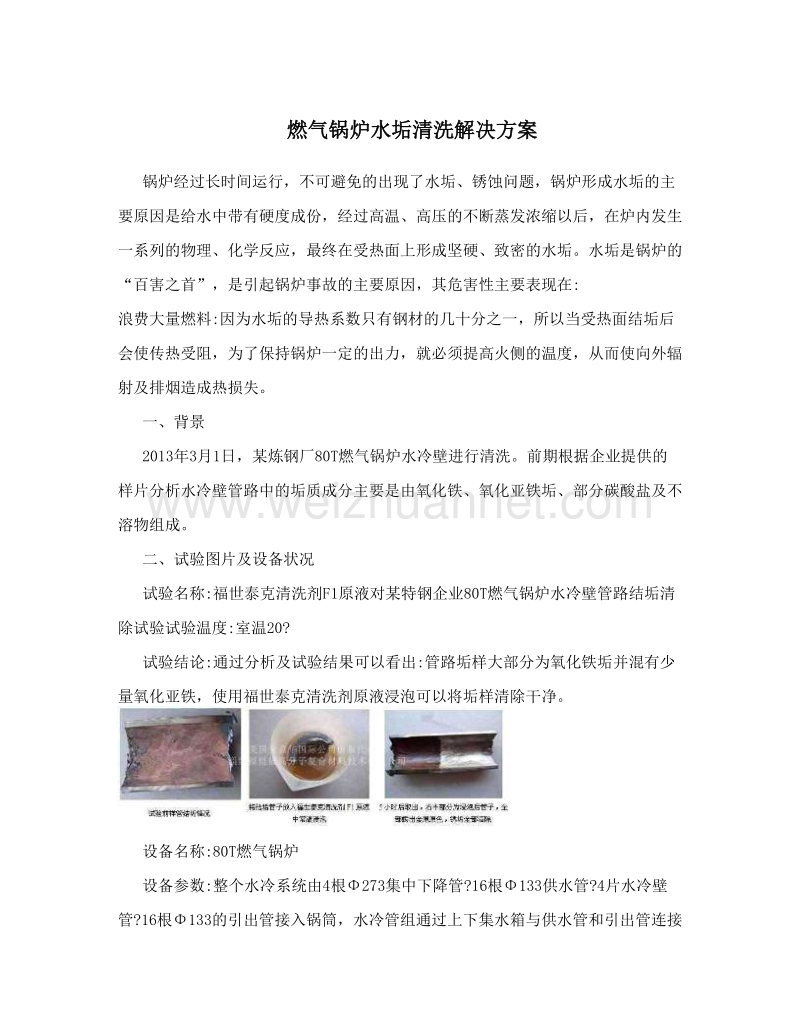 燃气锅炉水垢清洗解决方案.doc_第1页