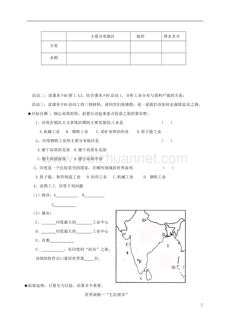 广饶县七年级地理下册 7.3 印度（第2课时）导学案（无答案） 新人教版.doc_第2页