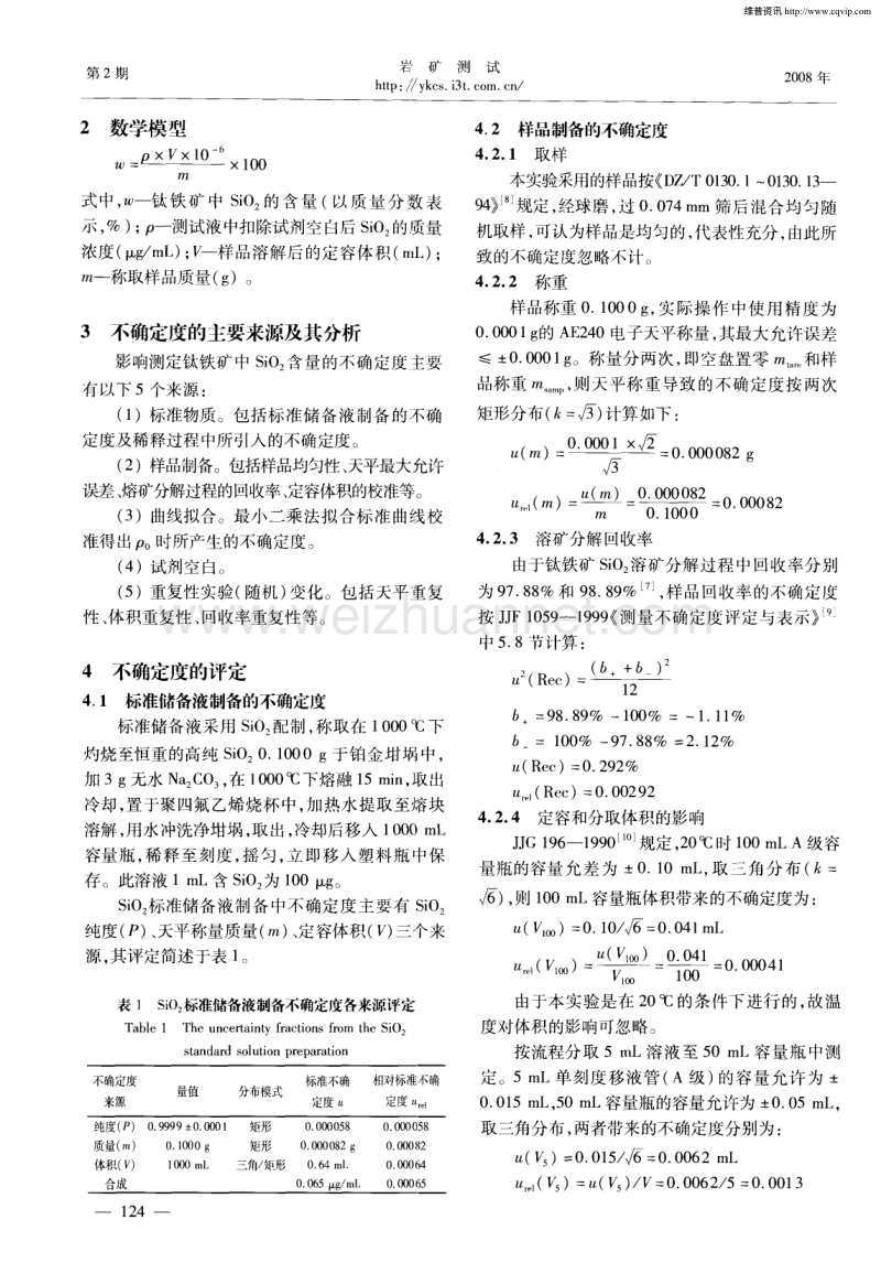 硅钼蓝分光光度法测定钛铁矿中二氧化硅不确定度评定.pdf_第2页