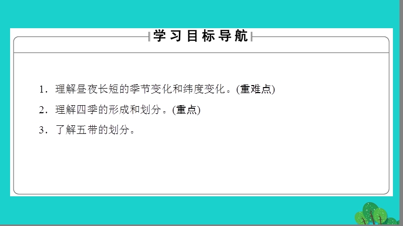 2017年高中地理 第1单元 从宇宙看地球 第3节 地球公转的地理意义（第2课时）昼夜长短的变化四季的更替课件 鲁教版必修1.ppt_第2页