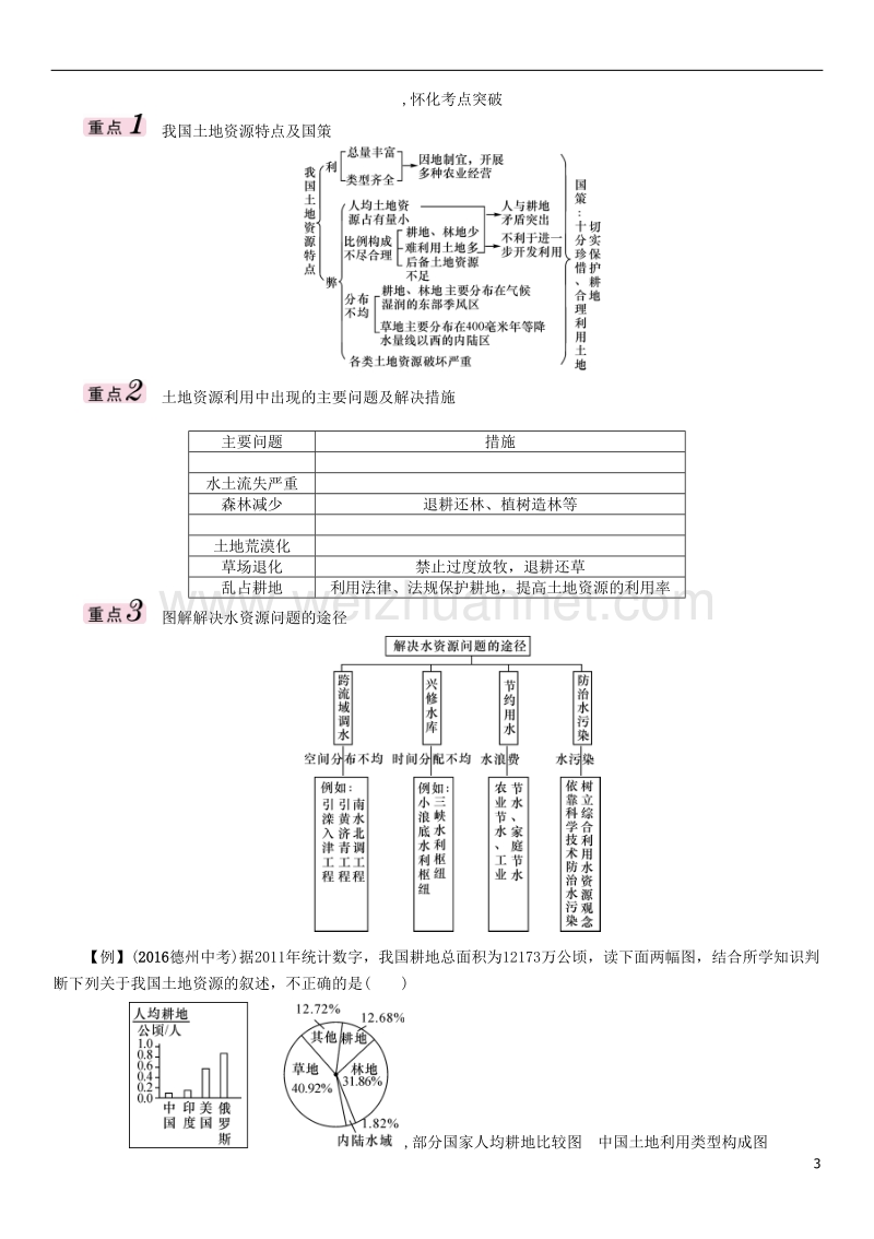 2017中考地理命题研究 教材知识梳理 八年级 第3章 中国的自然资源精讲精练.doc_第3页