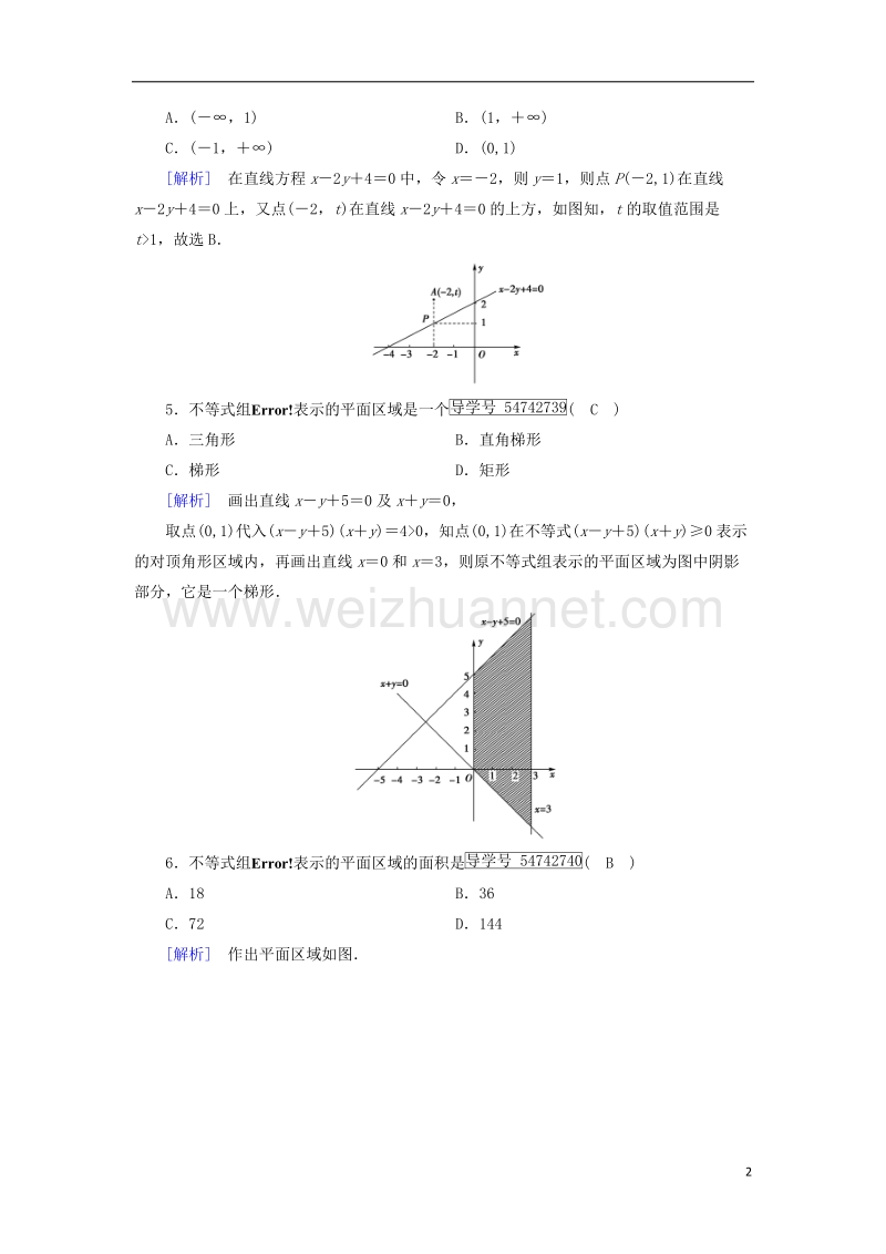 2017年高中数学 第3章 不等式 3.3 二元一次不等式(组)与简单的线性规划问题 第1课时 二元一次不等式(组)与平面区域课时作业 新人教a版必修5.doc_第2页