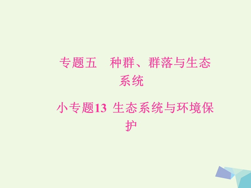 2017年高考生物二轮专题复习专题五种群、群落与生态系统小专题13生态系统与环境保护课件.ppt_第1页