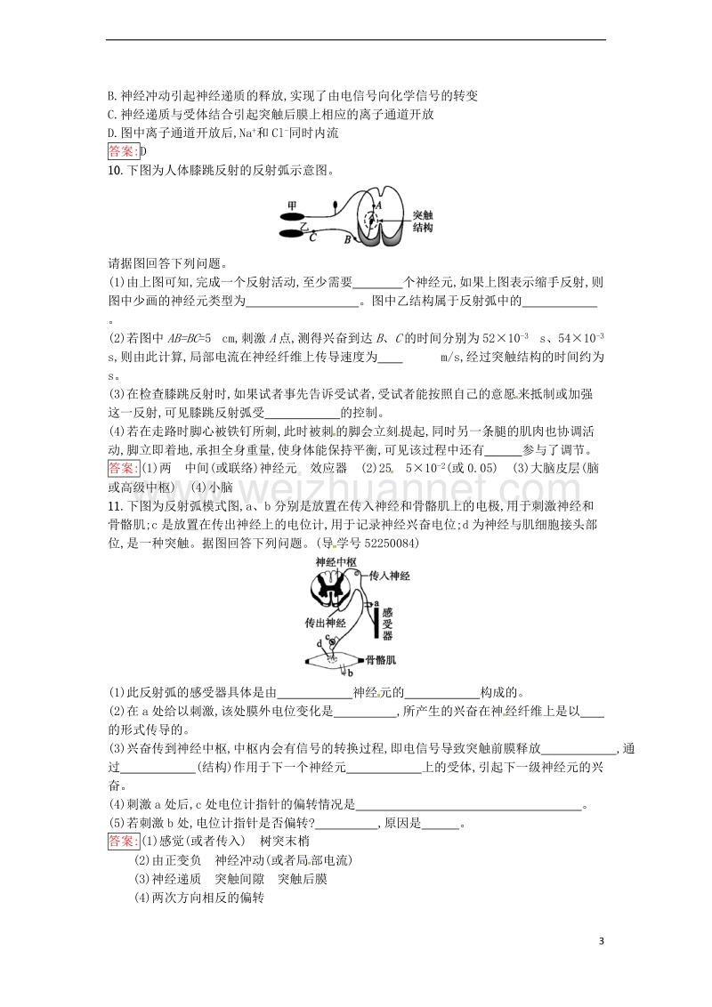 2017年高中生物第2章动物和人体生命活动的调节第1节通过神经系统的调节课时训练新人教版必修3.doc_第3页