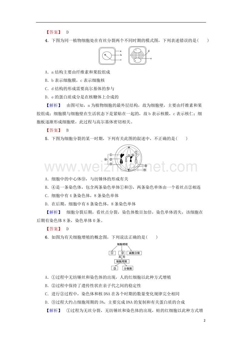 2017年高中生物第5章细胞增殖、分化、衰老和凋亡章末综合测评苏教版必修1.doc_第2页