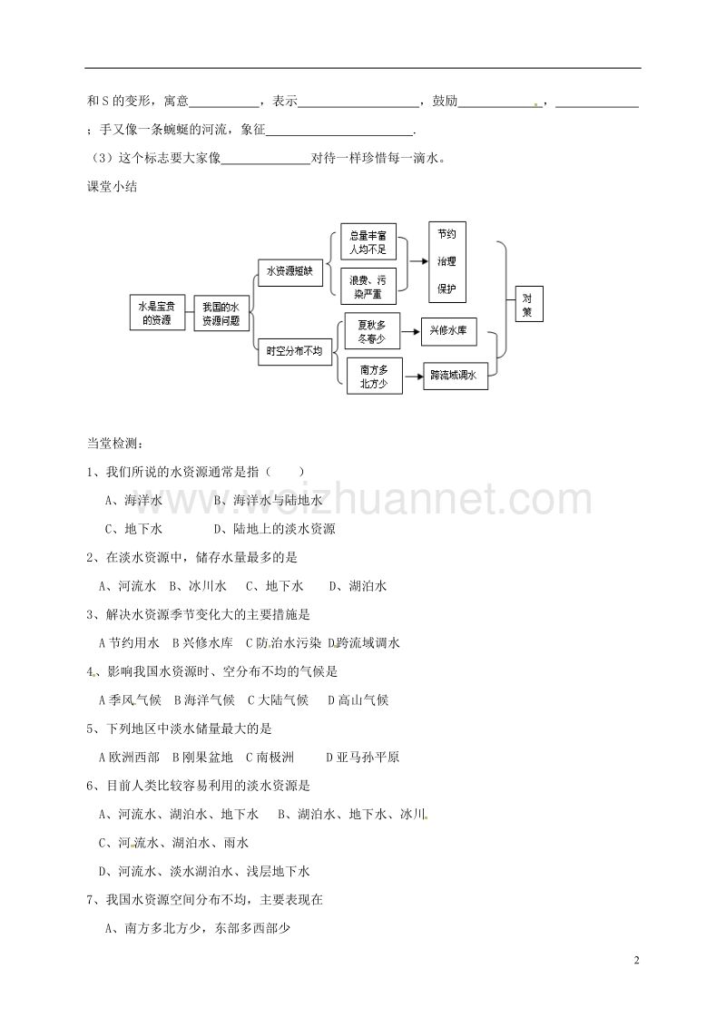 乌海市第二十二中学八年级地理上册 3.3 水资源导学案（无答案） 新人教版.doc_第2页