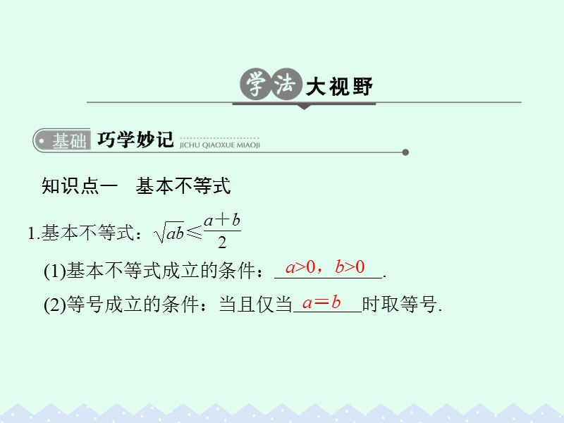 2017版高考数学一轮总复习第7章不等式、推理与证明第四节基本不等式及其应用课件理.ppt_第3页