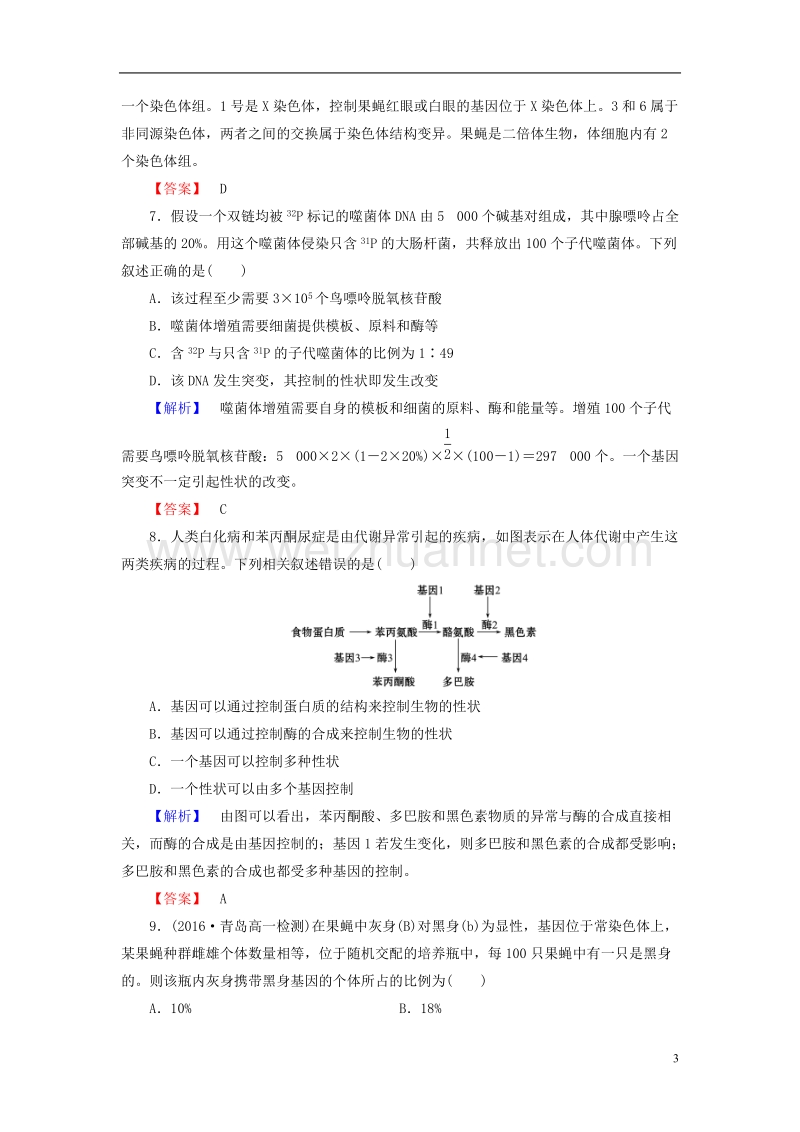 2017年高中生物第3章遗传和染色体模块综合测评苏教版必修2.doc_第3页