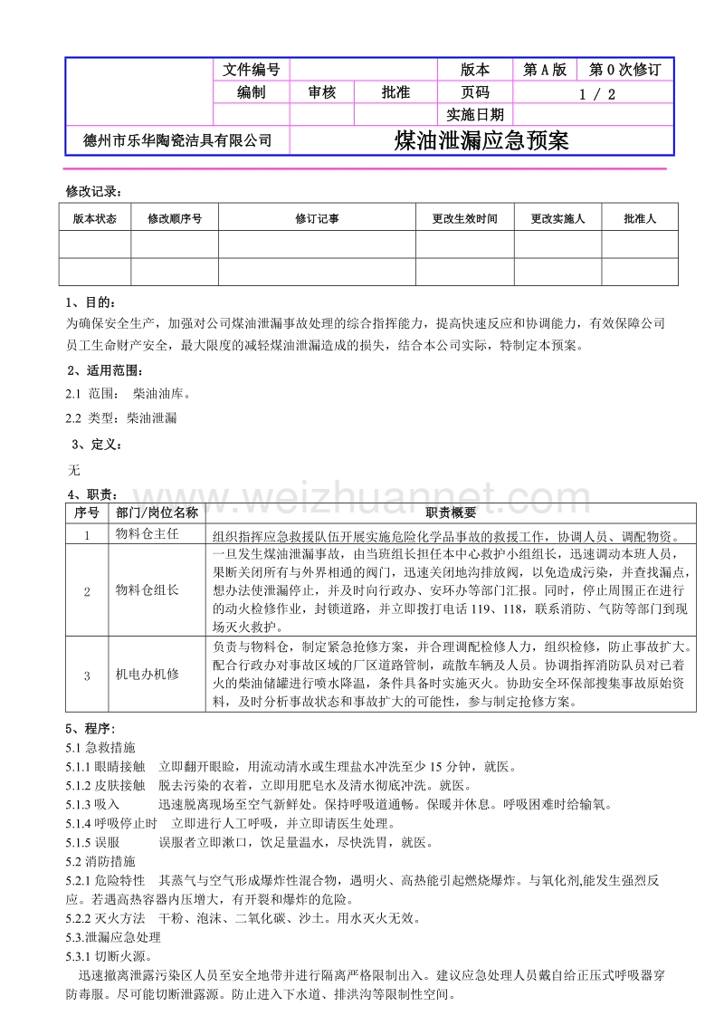 煤油泄漏应急预案.doc_第1页