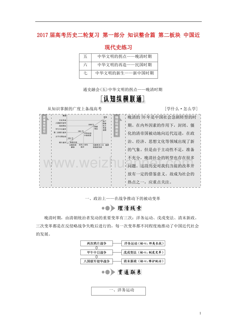 2017年高考历史二轮复习第一部分知识整合篇第二板块中国近现代史练习.doc_第1页