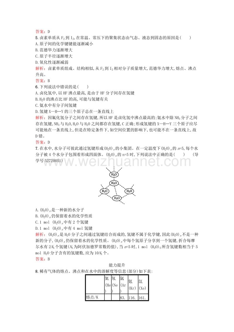 2017年高中化学 2.4 分子间作用力与物质性质课时训练 鲁科版选修3.doc_第2页