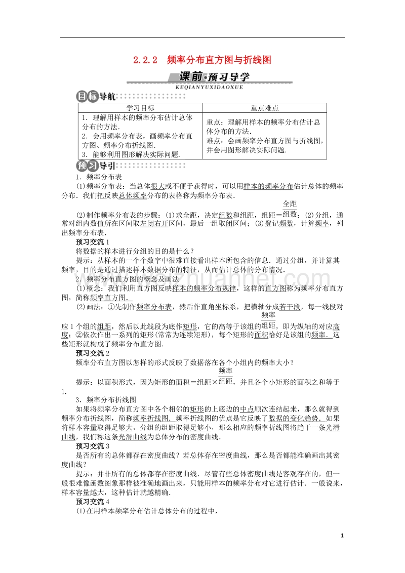 2017年高中数学 2.2.2 频率分布直方图与折线图学案 苏教版必修3.doc_第1页