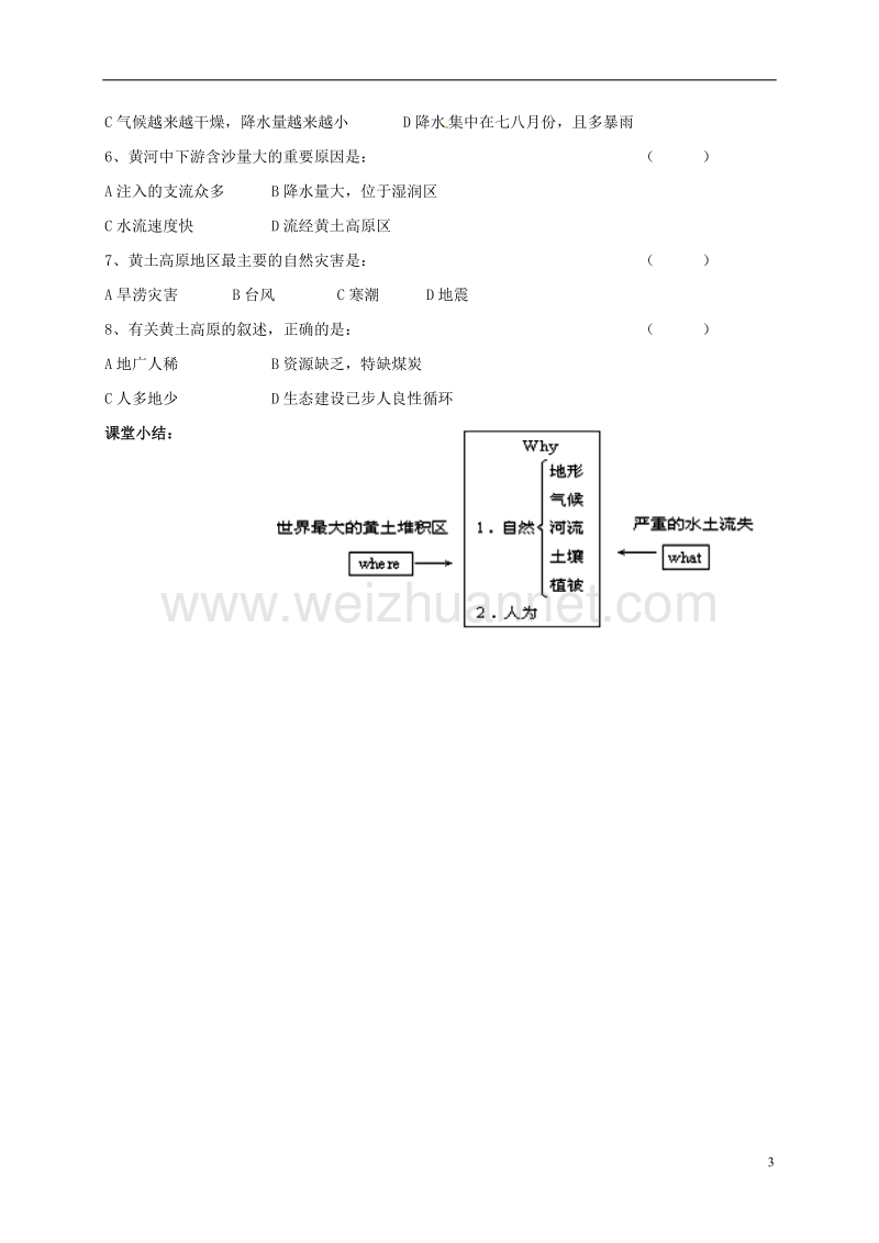 伊春市八年级地理下册 6.3 世界最大的黄土堆积区—黄土高原（第2课时）导学案（无答案）（新版）新人教版.doc_第3页