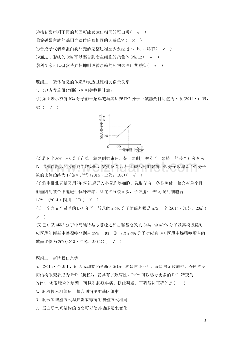 2017年高考生物考前3个月专题复习专题4遗传的分子基础考点14理清遗传信息的传递和表达过程及数量关系.doc_第3页