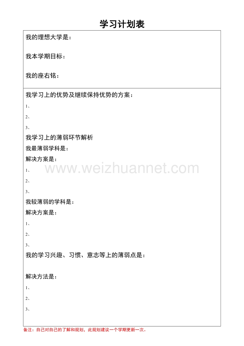 全面详细的学习计划表.docx_第1页