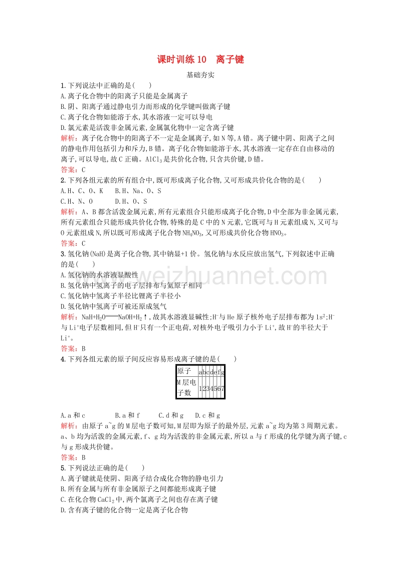 2017年高中化学 2.3.1 离子键课时训练 鲁科版选修3.doc_第1页