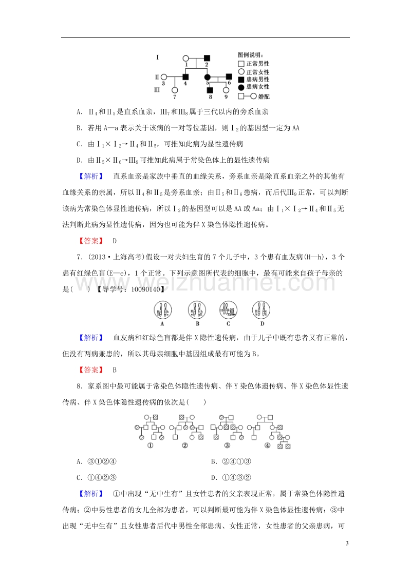 2017年高中生物第5章基因突变及其他变异第3节人类遗传病学业分层测评新人教版必修2.doc_第3页