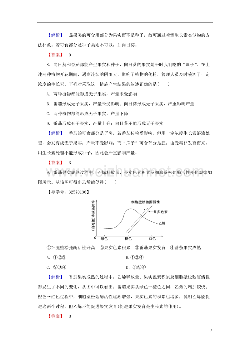 2017年高中生物第2章生物个体的稳态第4节植物生命活动的调节（第2课时）其他植物激素及其应用学业分层测评苏教版必修3.doc_第3页