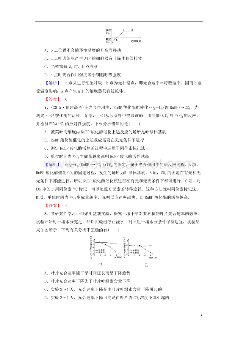 2017年高中生物第4章光合作用和细胞呼吸第2节光合作用（第3课时）影响光合作用的环境因素学业分层测评苏教版必修1.doc_第3页